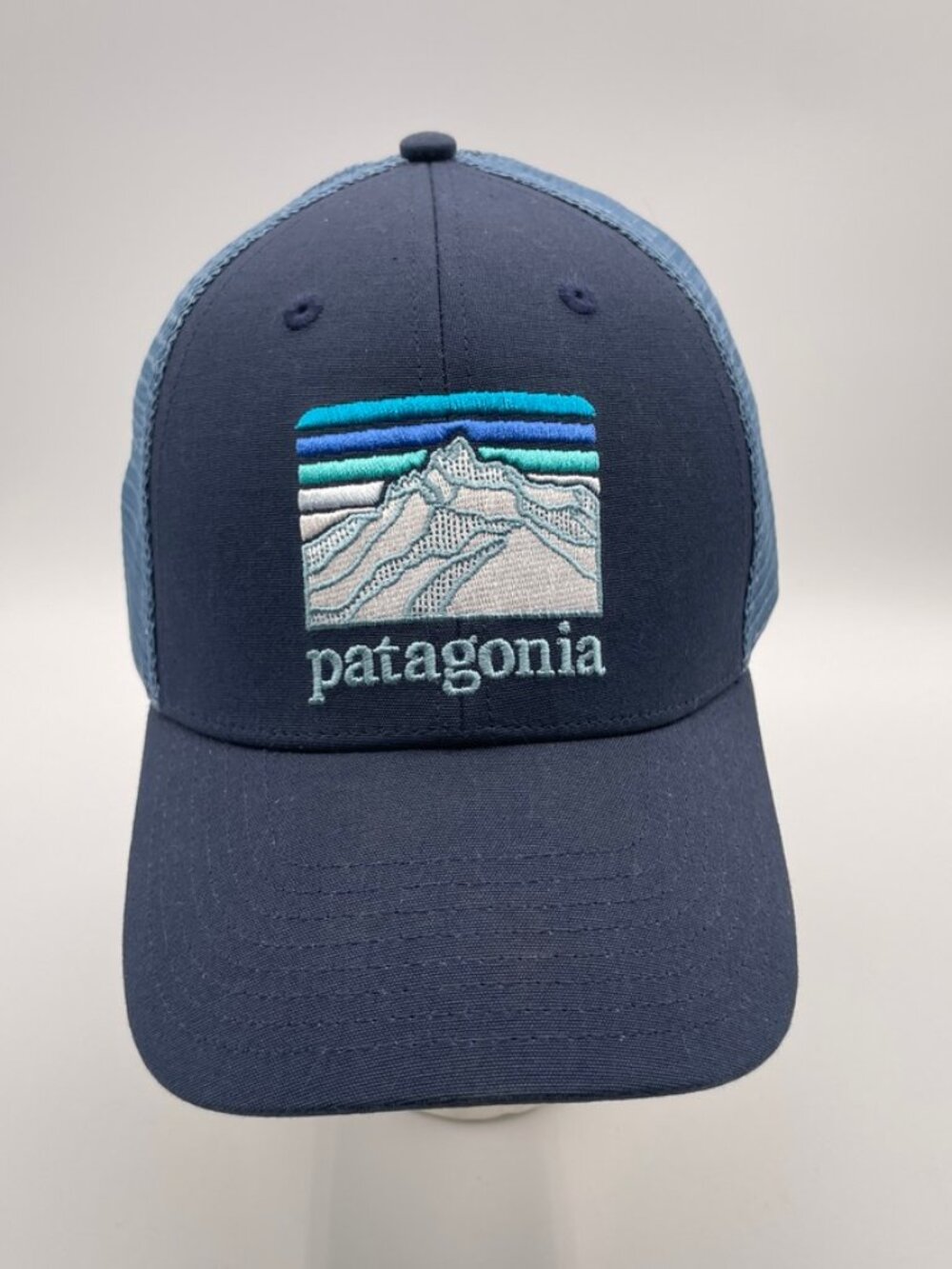 Patagonia Embroidered Logo Patch Blue Trucker Style Snap Back Baseball Hat - EUC